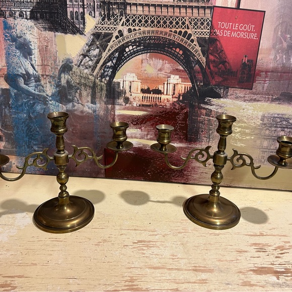 Vintage Solid Brass Brass 3 Arm Candelabra set - Picture 2 of 12
